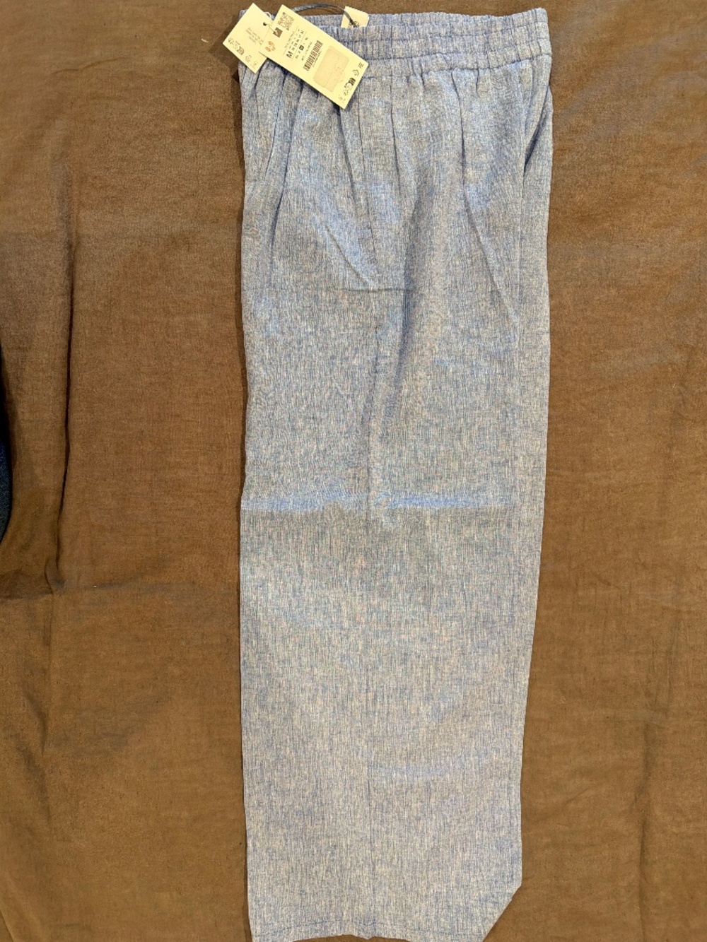 Zara Blue Linen Blend Pull-On Pants Size M NWT